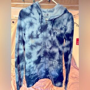 Authentic navy blue Tie-Dye Yankees Zip-Up Hoodie sweatshirt unisex women’s Sm